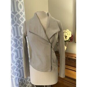 VINCE Goat Leather Biker Moto Jacket, Size Extra Small, Light Gray, $995